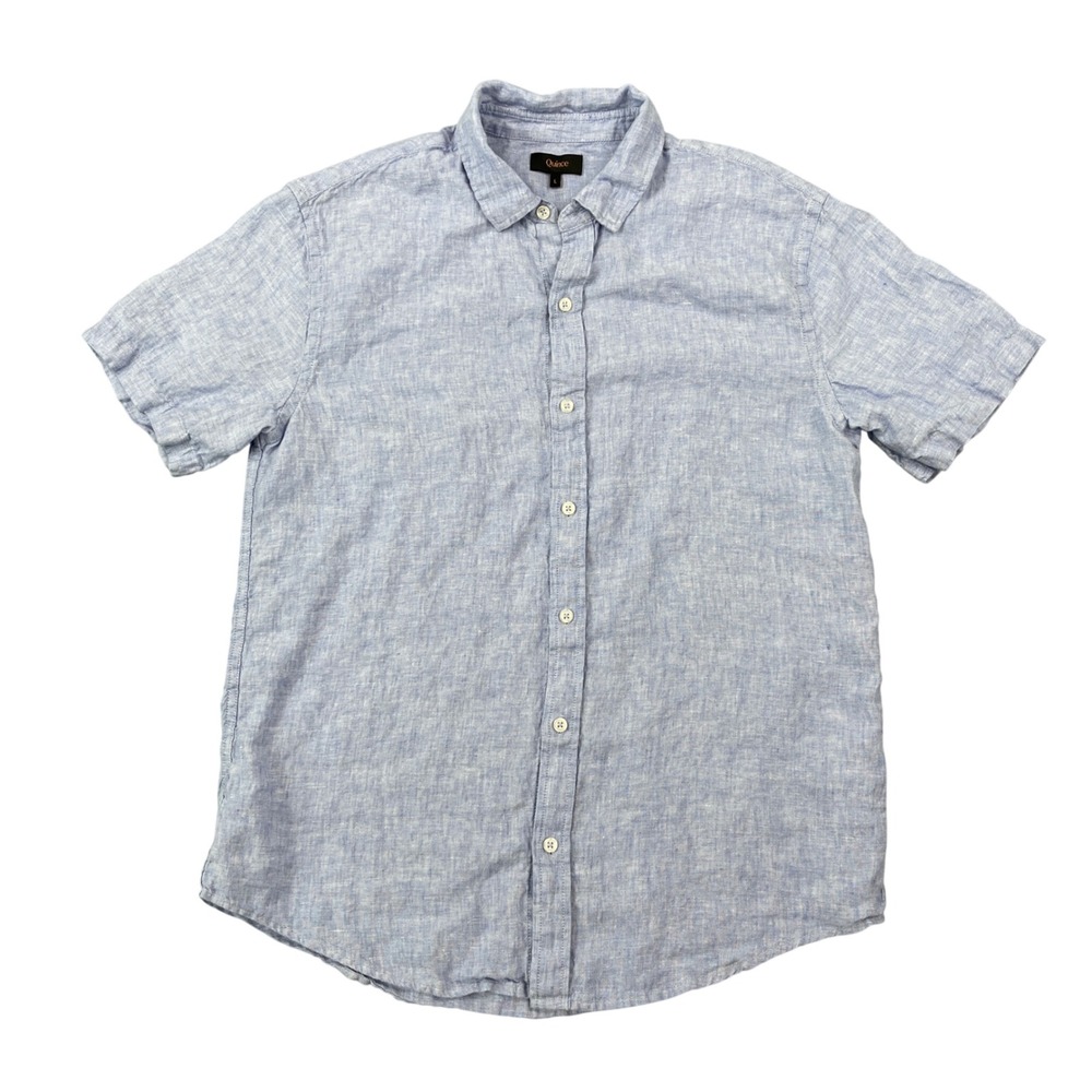 Quince 100% European Linen Relaxed Short Sleeve Shirt Mens Large French Blue